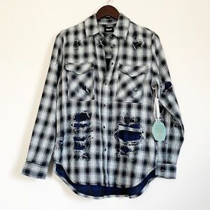 NWT HUDSON Plaid Kari Distressed Button-Down Top